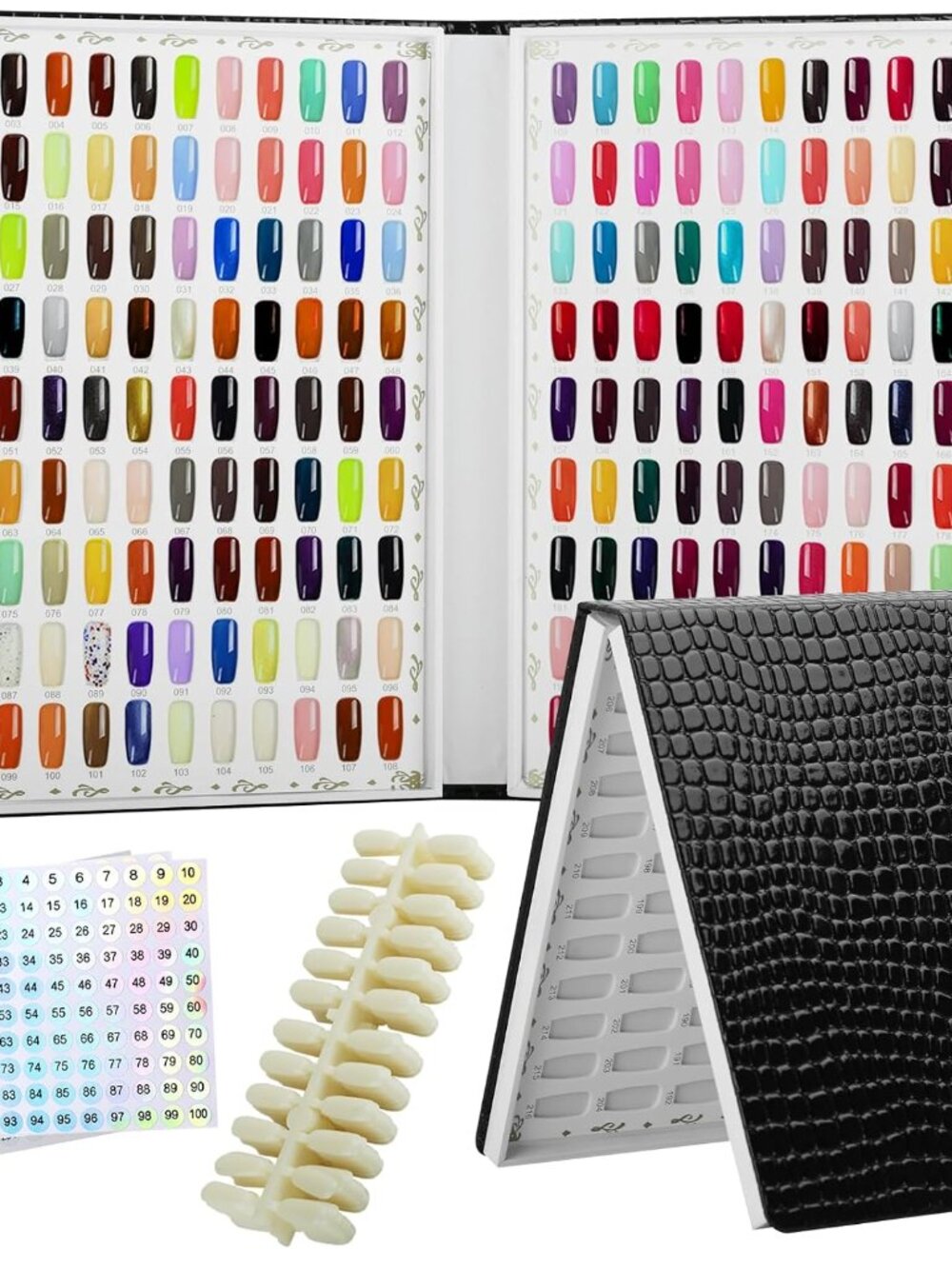 216 Nail Color Chart Display Book with 240PCS False Nail Tips, UV Gel Polish Car